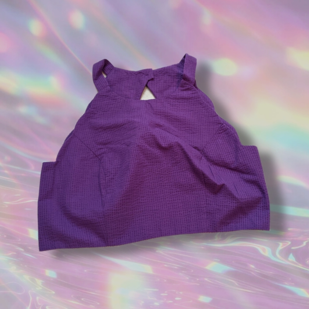 Carley crop top / scalloped seersucker / purple